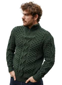 SAOL Aran Pullover für Herren Irish Fishermen Wolle Zip Neck Sweater Cardigan Made in Irland, Grün (Army Green), 3X-Groß von SAOL