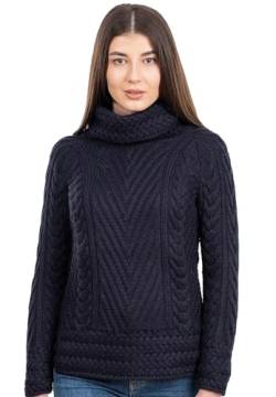 SAOL Damen Rollkragenpullover mit Geripptem Irischem Zopfmuster, in Marine XX-Large von SAOL