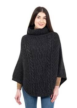 SAOL Damen Strickjacke 100% Merinowolle Zopfmuster Irische Aran - Schwarz - Einheitsgröße von SAOL