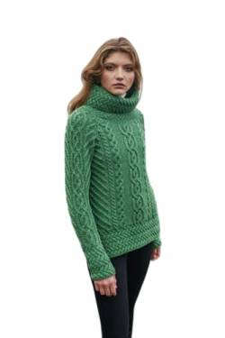 SAOL Fisherman Irisch Aran Sweater aus 100% Merinowolle für Damen (Grün, Large) von SAOL
