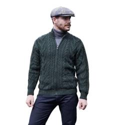 SAOL Herren Reißverschluss Zopfmuster Winter Warm Cardigan Sweater aus 100% Merinowolle mit Taschen (Armee-grün, S) von SAOL