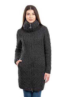 SAOL Irische Strickjacke für Damen mit Taschen aus 100% Merinowolle Irland Langmantel (DE/NL/SE/PL, Alphanumerisch, S, Regular, Regular, Charcoal) von SAOL