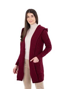 SAOL Klassische Passform Lange Strickjacke mit Kapuze aus 100% Merinowolle für Damen, Wein, XX-Groß von SAOL