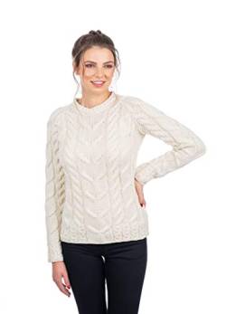 SAOL Ladies Soft Irischer Zopfpullover aus 100% Merinowolle (Natürlich, Large) von SAOL