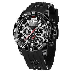 SAPPHERO Uhren Herren Quarzwerk Chronograph Datum Kalender Silikonarmband 30M Wasserdicht Schwarz Herrenuhren Armbanduhr Geschenke für Männer von SAPPHERO