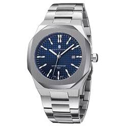 SAPPHERO Uhren Herren Quarzwerk Silber Edelstahl Armband 100M Wasserdicht Datum Kalender Schwarz Blau Herrenuhren Armbanduhr Geschenke für Männer von SAPPHERO