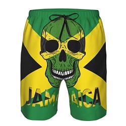 SARA NELL Herren-Badehose, Amerikanische Mode, atmungsaktiv, Strand-Board-Shorts, Waffen-Design, amerikanische Flagge, schnell trocknend, Totenkopf mit Jamaika-Flagge, XL von SARA NELL