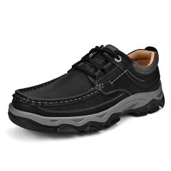 Men's Orthopedic Walking Shoes,Casual Comfort Sneakers with Arch Support,Lightweight Breathable Slip On Leather Loafers (Black Lace Up, 45) von SARAYO