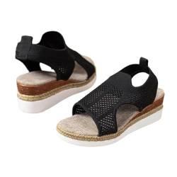 SARAYO Women's Orthotic Sport Sandals,Hollow Mesh Wedge Beach Sandals,Summer Casual Comfy Anti-Slip Open Toe Shoes (Black, 36) von SARAYO