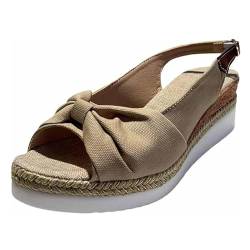 Summer Comfortable Platform Wedge Sandals for Women,Slip On Arch Support Orthopedic Sandals,Fish Mouth Hemp Rope Shoes (Beige, 37) von SARAYO