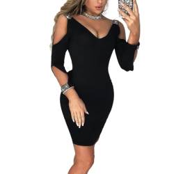 Frauen Solide V-Ausschnitt Neue Sommer Sexy Schwarz Club Kleid Mini Pailletten Kleider Elegant für Weibliche Robe    Partykleid von SARGE