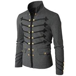 Herren Vintage Militärjacke Gothic Militär Parade Jacke bestickte Knöpfe einfarbig Top Retro Uniform Cardigan Oberbekleidung von SARGE
