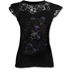 Plus Size Gothic Graphic Lace T Shirts für Damen Gothic Kleidung Schwarz Grunge Punk T-Shirts Damen Kurzarm Tops Sommer T-Shirt von SARGE