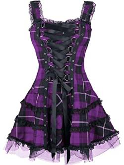 SARGE Goth Dunkel Plaid Bandage Gothic Frauen A-Linie Kleider Ästhetische Spitzenbesatz Patchwork Minikleid Sexy Partywear von SARGE