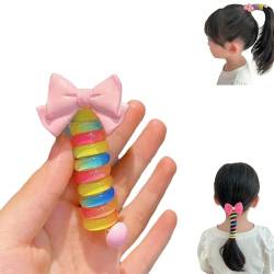 Colorful Telephone Wire Hair Bands for Kids, Spiral Hair Ties Phone Cord Multicolor Ponytail Braids Fixed Spiral Hair Rope Accessory (pink bow) von SARUEL