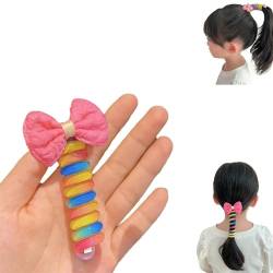 Colorful Telephone Wire Hair Bands for Kids, Spiral Hair Ties Phone Cord Multicolor Ponytail Braids Fixed Spiral Hair Rope Accessory (rose bow) von SARUEL