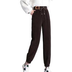 SARUEL Women Composite Fleece-Lined Thick Pants, Plus Size Corduroy Winter Thermal Athletic Sweatpants (Brown,2XL) von SARUEL