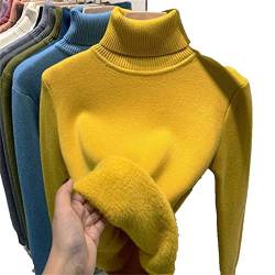 Winter Fleece Thick Knitted Bottoming Shirt, 2023 Casual Thick Turtleneck Sweater Soft Thermal for Women (Yellow,XXL) von SARUEL