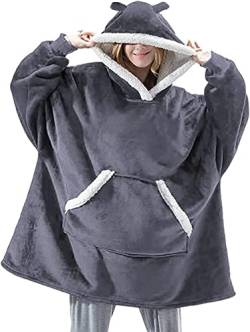 SASIGAYA Kuscheldecke mit Ärmel，Decke Hoodie Sweatshirt Einheitsgröße für Erwachsene, Männer, Frauen,Flanell Fleecedecke Tragbar Weiche Gemütliche Warme Komfortable Riesen-Hoodie（Dunkelgrau） von SASIGAYA