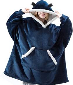 SASIGAYA Kuscheldecke mit Ärmel，Decke Hoodie Sweatshirt Einheitsgröße für Erwachsene, Männer, Frauen,Flanell Fleecedecke Tragbar Weiche Gemütliche Warme Komfortable Riesen-Hoodie（Marineblau） von SASIGAYA