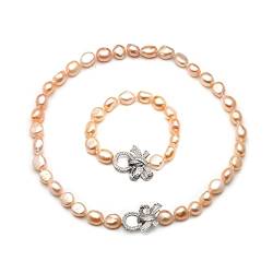 Barock 925 Silber Weiß Natürliche Süßwasserperlen Schmucksets Echte Perlenkette Armband Schmucksets erfüllen Statement Kette (Size : Grey pearl set) von SASOKI