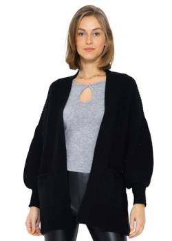 SASSYCLASSY Cardigan Damen kurz in Schwarz - Strickjacke Damen Grobstrick mit offenem Halsausschnitt Langarm in Größe S von SASSYCLASSY