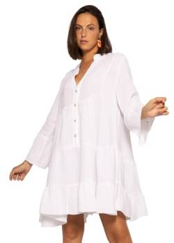SASSYCLASSY Damen Musselin Kleid OneSize Weiß - Sommerkleid für Damen elegant - Festkleid atmungsaktiv und hochwertig - 3/4 Ärmel mit V-Ausschnitt Oberteile erhältlich von SASSYCLASSY