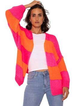 SASSYCLASSY Gestreifter Oversize Cardigan Damen - Made in Italy - Langarm Strickjacke Damen Grobstrick V Ausschnitt - Strickweste kurz - Grobstrickjacke Herbst Strickcardigan Pullover von SASSYCLASSY