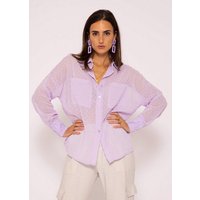 SASSYCLASSY Langarmbluse Oversize Bluse Damen Langarm - elegant & festlich Hemdbluse lang aus Plumetis-Gewebe, V-Ausschnitt, One Size (Gr. 36-42) von SASSYCLASSY