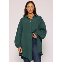 SASSYCLASSY Longbluse Oversize Musselin Bluse Damen Langarm Hemdbluse lang aus Baumwolle mit V-Ausschnitt, One Size (Gr. 36-48) von SASSYCLASSY