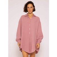 SASSYCLASSY Longbluse Oversize Musselin Bluse Damen Langarm Hemdbluse lang aus Baumwolle mit V-Ausschnitt, One Size (Gr. 36-48) von SASSYCLASSY