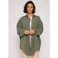 SASSYCLASSY Longbluse Oversize Musselin Bluse Damen Langarm Hemdbluse lang aus Baumwolle mit V-Ausschnitt, One Size (Gr. 36-48) von SASSYCLASSY