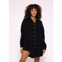 SASSYCLASSY Longbluse Oversize Musselin Bluse Damen Langarm Hemdbluse lang aus Baumwolle mit V-Ausschnitt, One Size (Gr. 36-48) von SASSYCLASSY