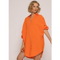 SASSYCLASSY Longbluse Oversize Musselin Bluse Damen Langarm Hemdbluse lang aus Baumwolle mit V-Ausschnitt, One Size (Gr. 36-48) von SASSYCLASSY