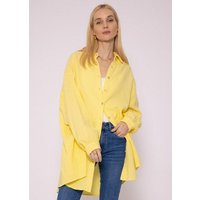 SASSYCLASSY Longbluse Oversize Musselin Bluse Damen Langarm Hemdbluse lang aus Baumwolle mit V-Ausschnitt, One Size (Gr. 36-48) von SASSYCLASSY