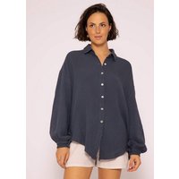 SASSYCLASSY Longbluse Oversize Musselin Bluse Damen Langarm Hemdbluse lang aus Baumwolle mit V-Ausschnitt, One Size (Gr. 36-48) von SASSYCLASSY