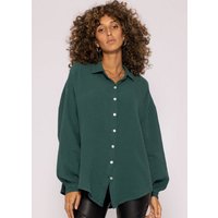 SASSYCLASSY Longbluse Oversize Musselin Bluse Damen Langarm Hemdbluse lang aus Baumwolle mit V-Ausschnitt, One Size (Gr. 36-48) von SASSYCLASSY