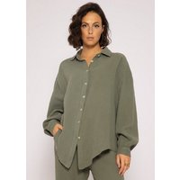 SASSYCLASSY Longbluse Oversize Musselin Bluse Damen Langarm Hemdbluse lang aus Baumwolle mit V-Ausschnitt, One Size (Gr. 36-48) von SASSYCLASSY