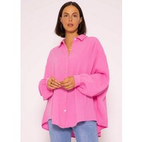 SASSYCLASSY Longbluse Oversize Musselin Bluse Damen Langarm Hemdbluse lang aus Baumwolle mit V-Ausschnitt, One Size (Gr. 36-48) von SASSYCLASSY