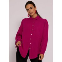 SASSYCLASSY Longbluse Oversize Musselin Bluse Damen Langarm Hemdbluse lang aus Baumwolle mit V-Ausschnitt, One Size (Gr. 36-48) von SASSYCLASSY