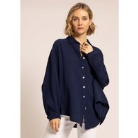 SASSYCLASSY Longbluse Oversize Musselin Bluse Damen Langarm Hemdbluse lang aus Baumwolle mit V-Ausschnitt, One Size (Gr. 36-48) von SASSYCLASSY