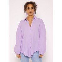 SASSYCLASSY Longbluse Oversize Musselin Bluse Damen Langarm Hemdbluse lang aus Baumwolle mit V-Ausschnitt, One Size (Gr. 36-48) von SASSYCLASSY