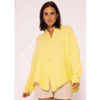 SASSYCLASSY Longbluse Oversize Musselin Bluse Damen Langarm Hemdbluse lang aus Baumwolle mit V-Ausschnitt, One Size (Gr. 36-48) von SASSYCLASSY