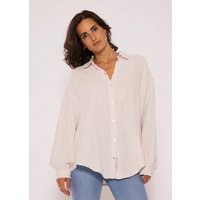 SASSYCLASSY Longbluse Oversize Musselin Bluse Damen Langarm Hemdbluse lang aus Baumwolle mit V-Ausschnitt, One Size (Gr. 36-48) von SASSYCLASSY