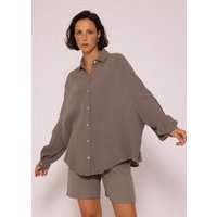 SASSYCLASSY Longbluse Oversize Musselin Bluse Damen Langarm Hemdbluse lang aus Baumwolle mit V-Ausschnitt, One Size (Gr. 36-48) von SASSYCLASSY