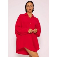 SASSYCLASSY Longbluse Oversize Musselin Bluse Damen Langarm Hemdbluse lang aus Baumwolle mit V-Ausschnitt, One Size (Gr. 36-48) von SASSYCLASSY