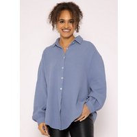 SASSYCLASSY Longbluse Oversize Musselin Bluse Damen Langarm Hemdbluse lang aus Baumwolle mit V-Ausschnitt, One Size (Gr. 36-48) von SASSYCLASSY