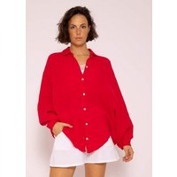 SASSYCLASSY Longbluse Oversize Musselin Bluse Damen Langarm Hemdbluse lang aus Baumwolle mit V-Ausschnitt, One Size (Gr. 36-48) von SASSYCLASSY