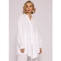 SASSYCLASSY Longbluse Oversize Musselin Bluse Damen Langarm Hemdbluse lang aus Baumwolle mit V-Ausschnitt von SASSYCLASSY