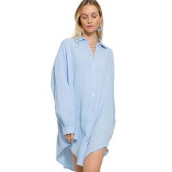 SASSYCLASSY Oversize Musselin Bluse Damen Langarm - Oversized Freizeit Look - Hemdbluse lang aus Baumwolle mit V Ausschnitt - Long-Bluse One Size (Gr. 36-48) von SASSYCLASSY